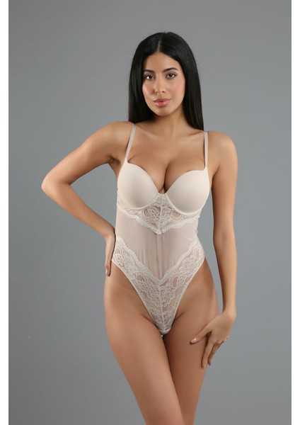 Kahverengi Ip Askılı Dantelli B Cup Body 5081