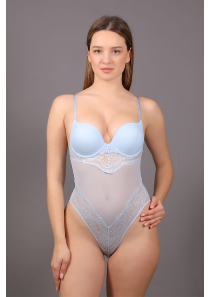 Açık Mavi Ip Askılı Dantelli B Cup Body 5081