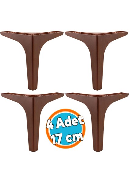 Mobilya Kanepe Sehpa Tv Ünitesi Koltuk Ayağı 17 cm Kahverengi Baza Ayak 4 Adet