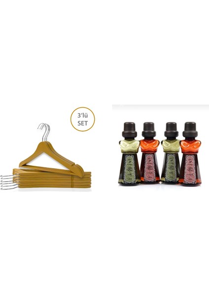 Eti Nar-I Aşk Aşık ve Maşuk Pet Şişe 80 ml 2'li & 3 Adet - Ahşap Görünümlü Döner Başlıklı Plastik Elbise ve Kıyafet Askısı