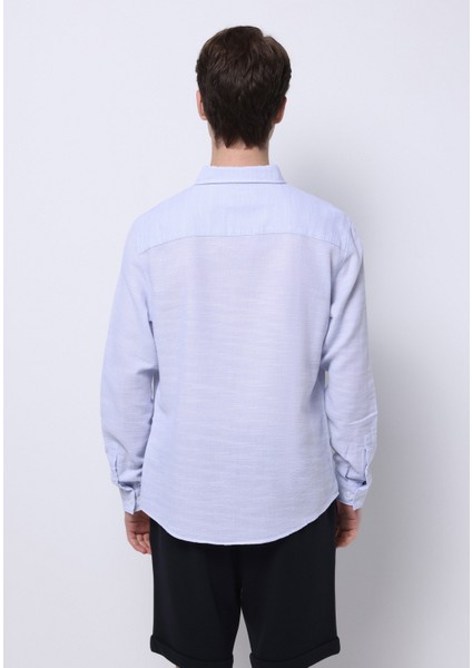 Slim Fit Shirt Neck Düz Erkek Mavi Uzun Kol Gömlek fiyatları