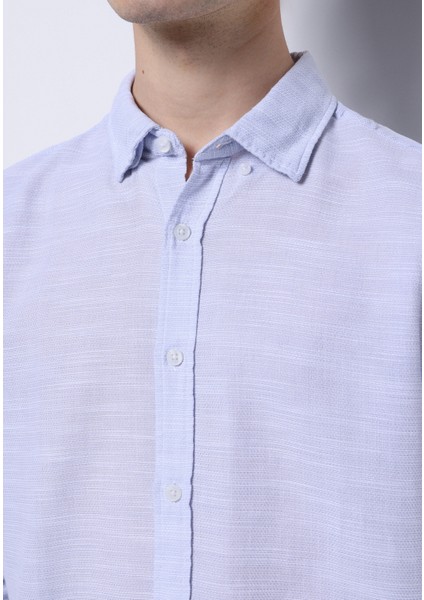 Slim Fit Shirt Neck Düz Erkek Mavi Uzun Kol Gömlek fırsatları