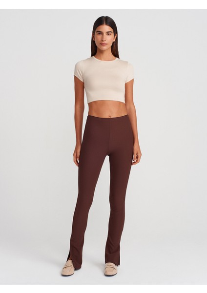 70385 Paçası Yırtmaçlı Ottoman Tayt-Kahve