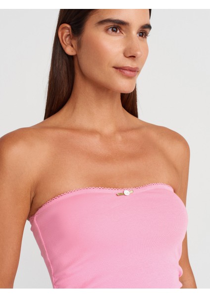 31557 Gül Detaylı Straplez Top-Pembe modelleri