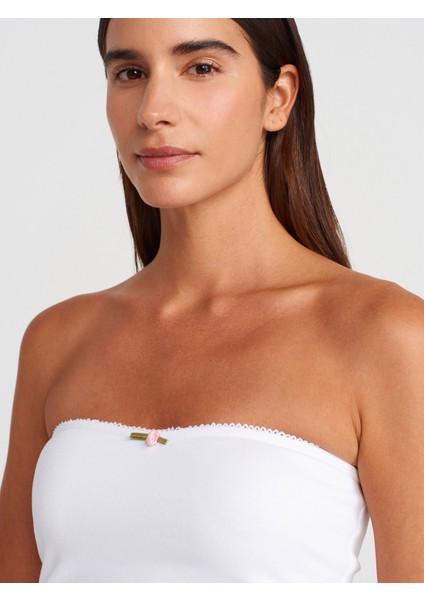 31557 Gül Detaylı Straplez Top-Beyaz modelleri
