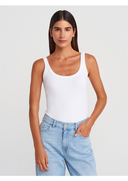 21053 Askılı Bodysuit-Beyaz