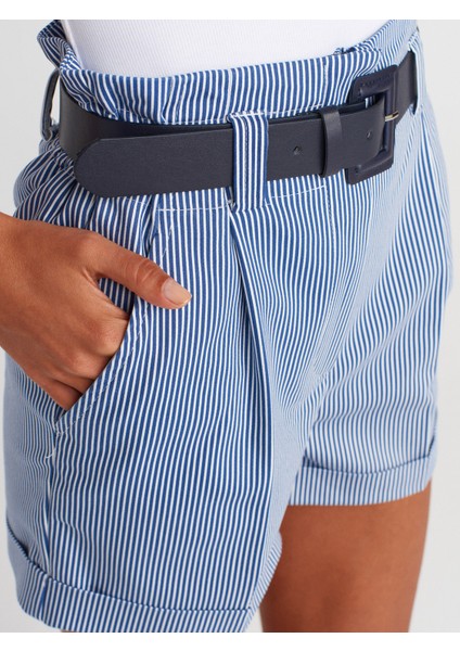 71635 Beli Lastikli Kemerli Şort-Indigo