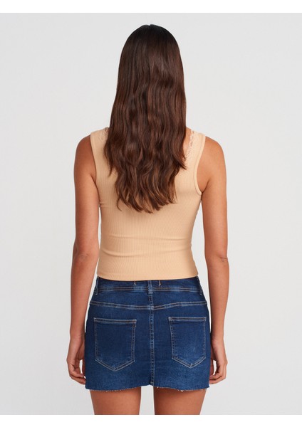 71981 Likralı Kısa Denim Şort Etek-Lacivert fiyatları