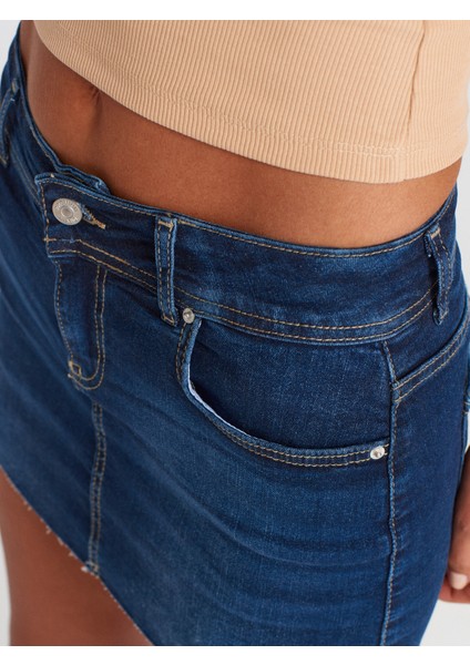 71981 Likralı Kısa Denim Şort Etek-Lacivert modelleri