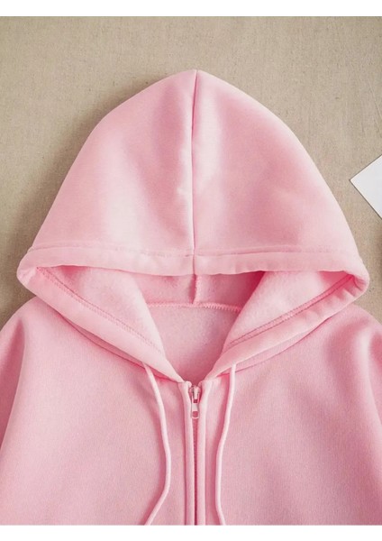 Pembe 3 Iplik Fermuarlı Kapüşonlu Hırka Ceket fırsatları