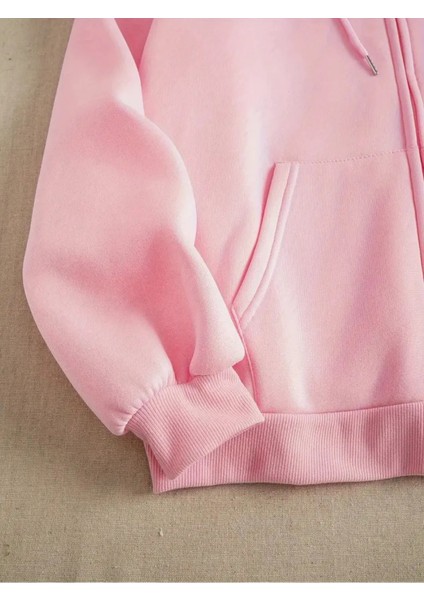 Pembe 3 Iplik Fermuarlı Kapüşonlu Hırka Ceket indirimleri