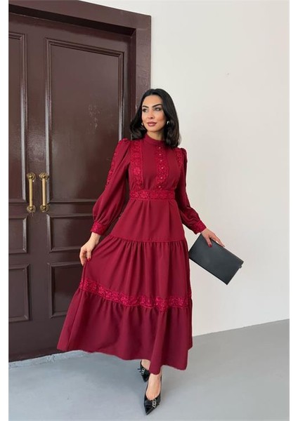 Kadın Tasarım Dantel Detaylı Maxi Boy Likralı Elbise DPMS2532