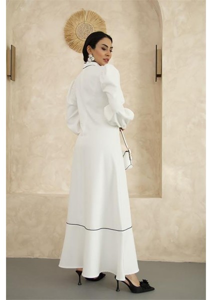 Kadın Özel Tasarım Atlas Kumaş Fiyonk Detaylı Uzun Elbise DPMS2515 indirimleri