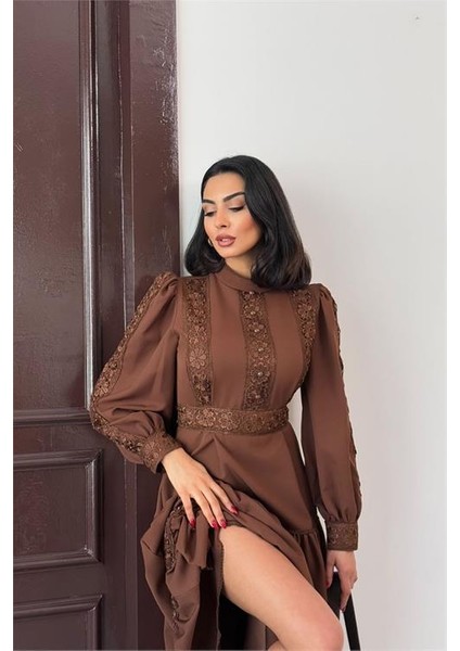 Kadın Tasarım Dantel Detaylı Maxi Boy Likralı Elbise DPMS2532