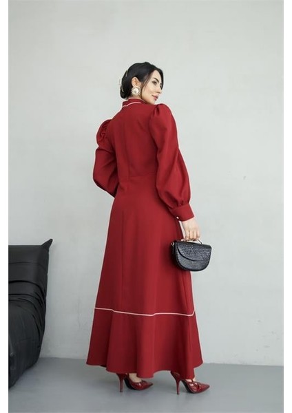 Kadın Özel Tasarım Atlas Kumaş Fiyonk Detaylı Uzun Elbise DPMS2515 indirimleri