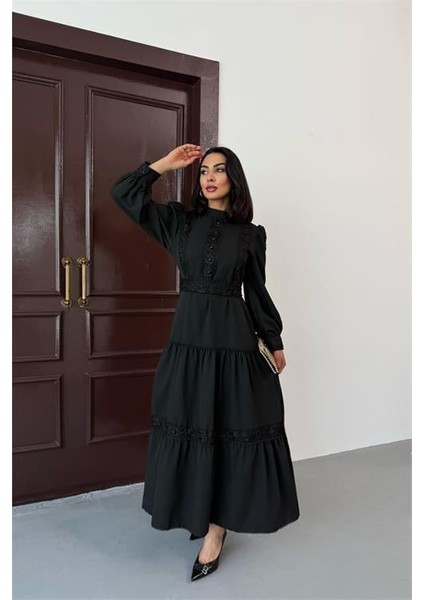 Kadın Tasarım Dantel Detaylı Maxi Boy Likralı Elbise DPMS2532