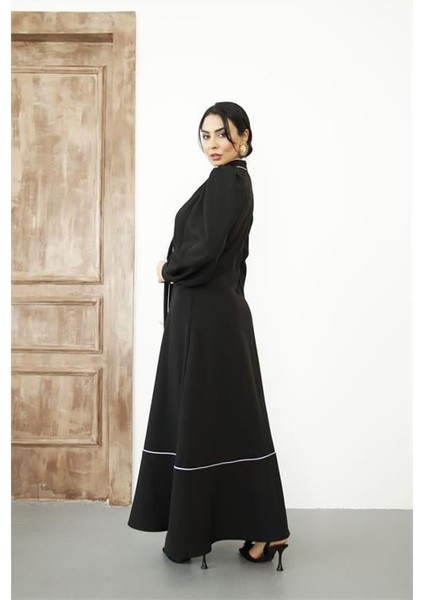 Kadın Özel Tasarım Atlas Kumaş Fiyonk Detaylı Uzun Elbise DPMS2515 indirimleri