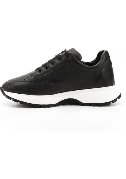 Kadın Siyah Lastik Bağcıklı Hakiki Deri Sneaker