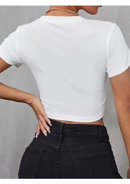 Likralı Kısa Kol Vücuda Oturan Fitted Crop T-Shirt modelleri