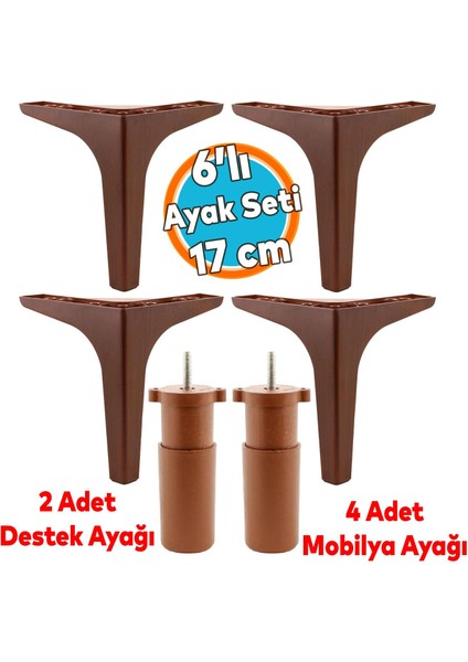 Mobilya Tv Ünitesi Konsol Koltuk Kanepe Destek Ayağı 17 cm Ahşap Desenli Ayakları 6'lı Set
