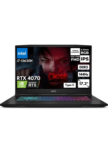 Msı Katana 17 I7-13620H 48 -GB DDR5 2 TB SSD RTX4070 (8gb) 17.3" Fhd 144Hz Windows 11 Home Gaming Laptop B13VGK-1030XTRHMF50