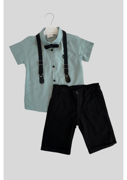 Turuncu Gardrop Oxford Kısakol Gömlek Şortlu Erkek Çocuk Takım Su Yeşili