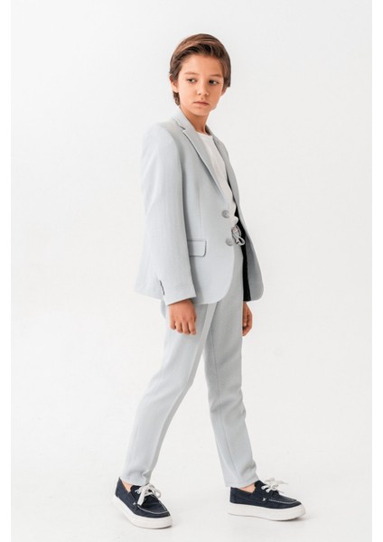 3-14 Yaş Gofre Rozetli Tişörtlü Çocuk Takım Elbise Gri fiyatları