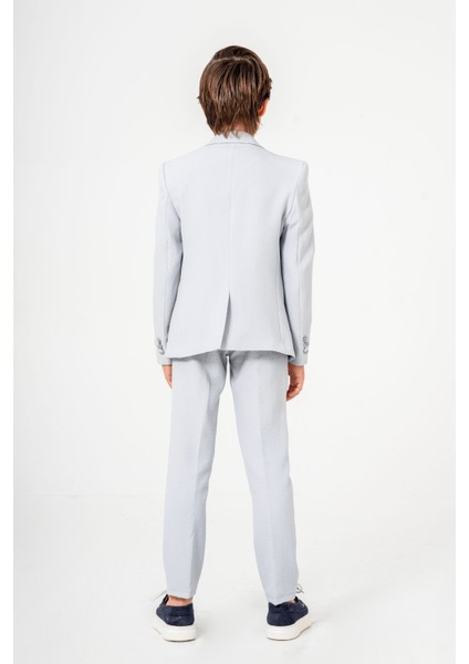 3-14 Yaş Gofre Rozetli Tişörtlü Çocuk Takım Elbise Gri fırsatları