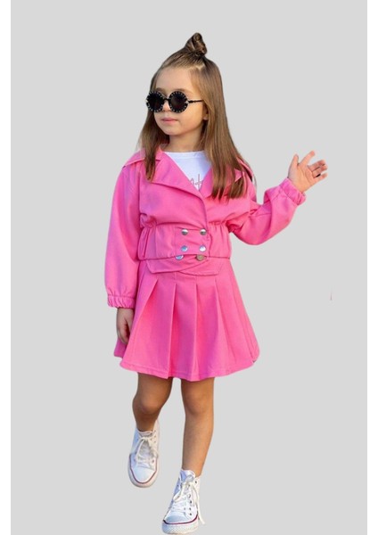 3-10 Yaş Double Çıtçıtlı Etek Tişört Ceket Takım