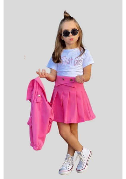 3-10 Yaş Double Çıtçıtlı Etek Tişört Ceket Takım fiyatları