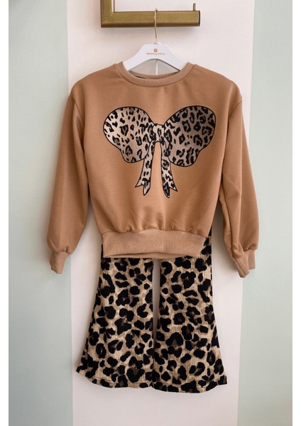 3-10 Yaş Ispanyol Leo Pantolonlu Kız Çocuk Takım Sütlü Kahve