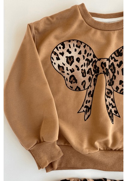 3-10 Yaş Ispanyol Leo Pantolonlu Kız Çocuk Takım Sütlü Kahve fırsatları