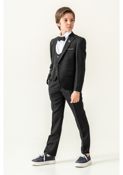 Premium Seri Mendilli Yelekli Ceketli Çocuk Takım Elbise Siyah fiyatları