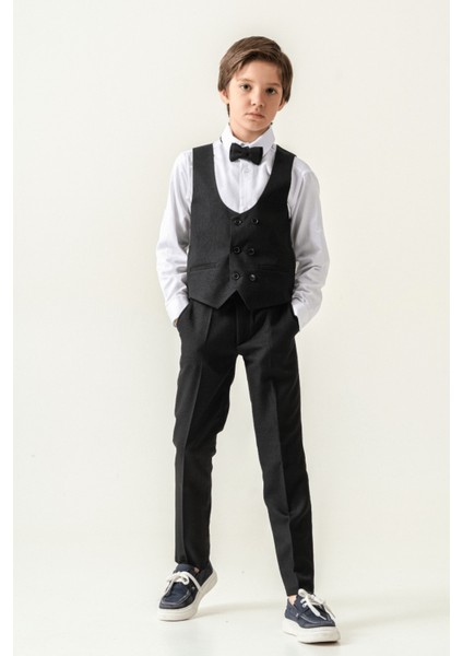 Premium Seri Mendilli Yelekli Ceketli Çocuk Takım Elbise Siyah fırsatları