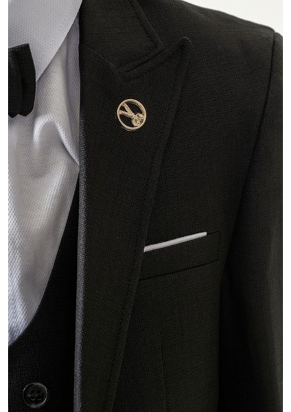 Premium Seri Mendilli Yelekli Ceketli Çocuk Takım Elbise Siyah indirimleri