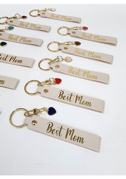 Best Mom Yazılı Gold Aksesuarlı Kalpli Charm Anahtarlık