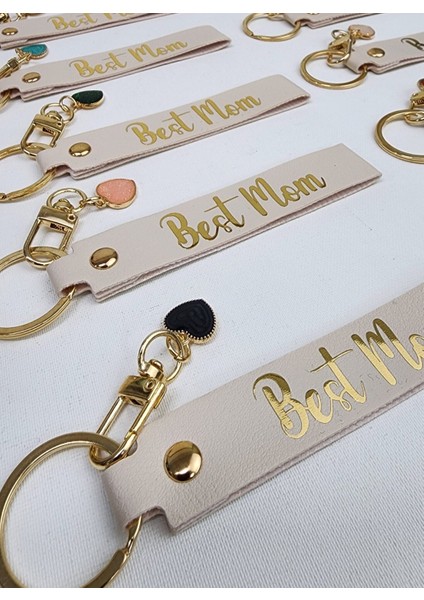 Best Mom Yazılı Gold Aksesuarlı Kalpli Charm Anahtarlık fiyatları