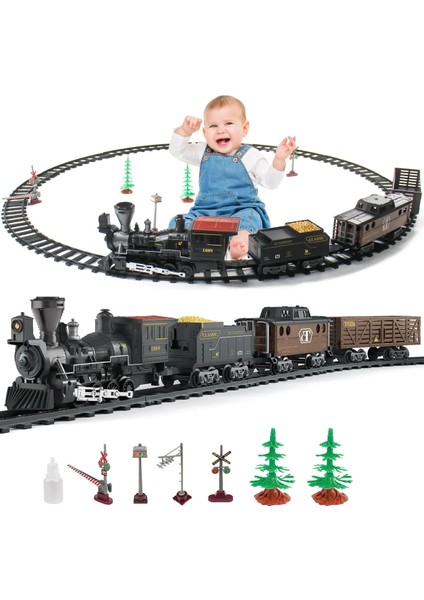 Işıklı ve Sesli Classic Buharlı Tren Set 30 Parça Hediyelik Oyuncak Lokomotif Seti Klasik Tren Seti