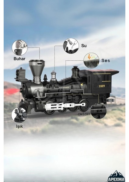 Işıklı ve Sesli Classic Buharlı Tren Set 30 Parça Hediyelik Oyuncak Lokomotif Seti Klasik Tren Seti