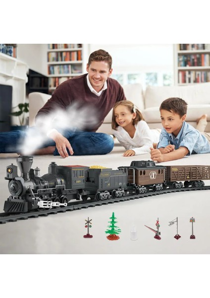 Işıklı ve Sesli Classic Buharlı Tren Set 30 Parça Hediyelik Oyuncak Lokomotif Seti Klasik Tren Seti