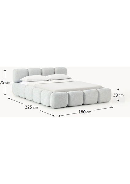 Most Oktagon Bazalı Karyola 22 Gri Bukle Kumaş Işbir Kuştüyü Sünger 160 x 200 Yatak Için(Kurulum Dahil)