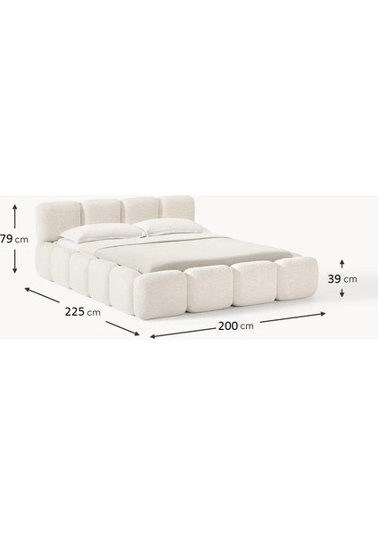 Most Oktagon Bazalı Karyola 01 Beyaz Bukle Kumaş Işbir Kuştüyü Sünger 180 x 200 Yatak Için(Kurulum Dahil)