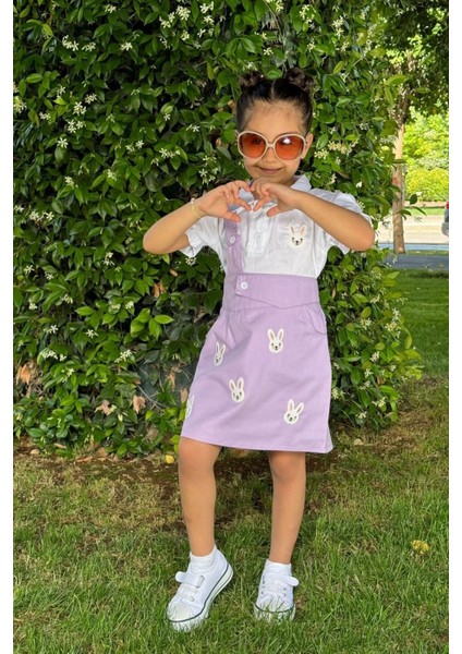 2-10 Yaş Tavşan Detay Gömlek Salopet Set Lila fiyatları