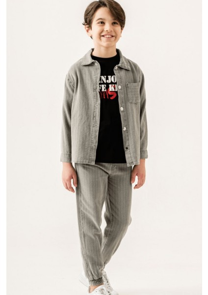 8-12 Yaş Çizgili Ceketli Cool 3lü Erkek Çocuk Takım Haki fırsatları