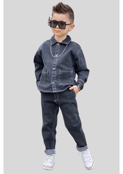 3-12 Yaş Büyük Cep Detay Erkek Çocuk Takım Antrasit