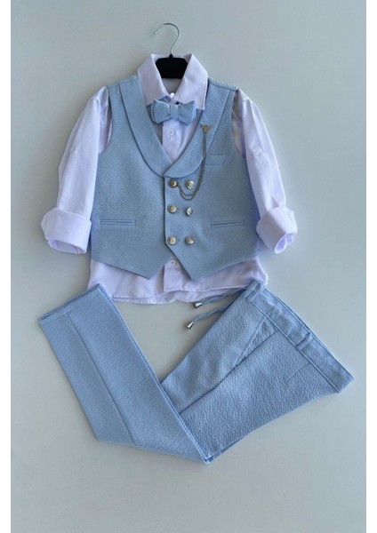Gofre Lord Yelekli Erkek Çocuk Takım Elbise Bebe Mavi