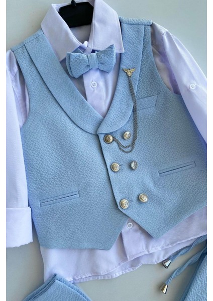 Gofre Lord Yelekli Erkek Çocuk Takım Elbise Bebe Mavi modelleri