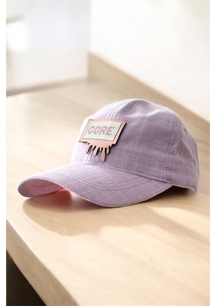 (4-8 Yaş) Core Etiket Detaylı Kız Çocuk kep şapka - Beyaz