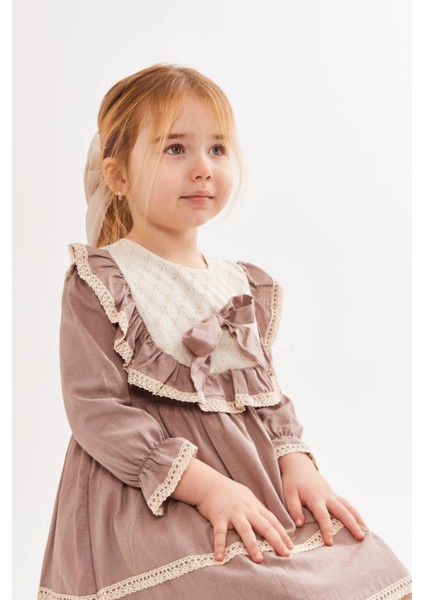 2-8 Yaş Güpür Detay Retro Kız Çocuk Elbise Sütlü Kahve fiyatları