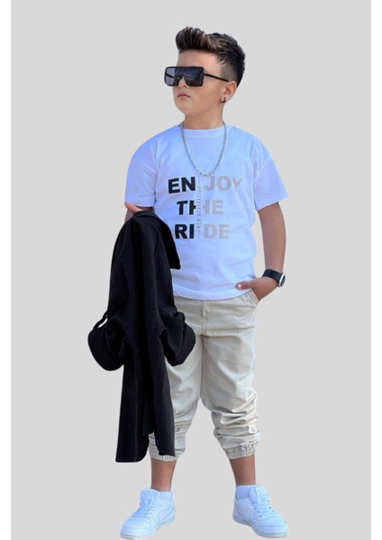 3-12 Yaş Ceketli Kargo Pantolonlu 3lü Erkek Çocuk Takım Siyah fiyatları